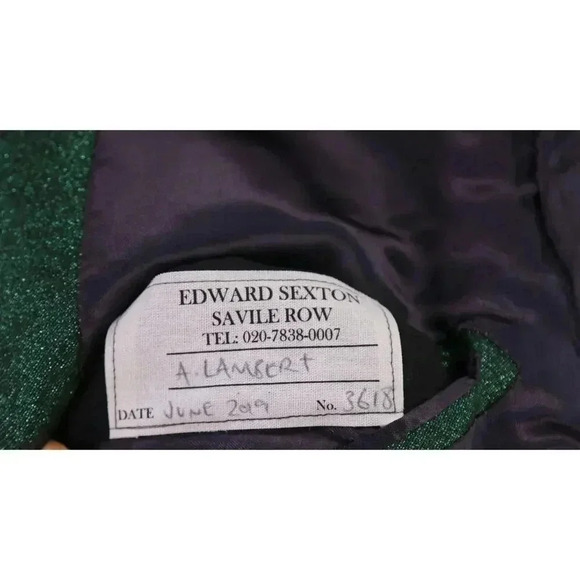 Edward Sexton Savile Row Custom Made for Adam Lambert Green Glitter 3Pc Suit 42L - Picture 13 of 14